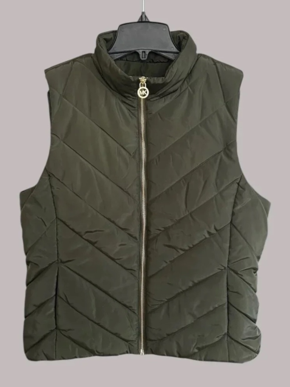 NWT Michael Kors Chevron Ivy Green Puffy Quilted Vest - Sz S - MSRP $125
